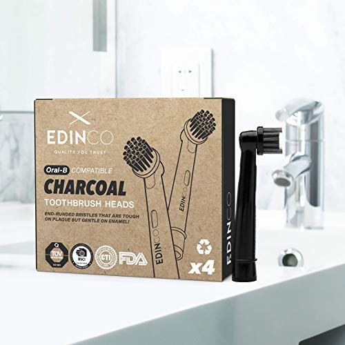Edinco Cabezal de Recambio de Carbón Activado Para Oral-B Cepillo De Dientes Eléctrico Recargable Respetuoso Medio Ambiente Blanqueador Dental Natural Productos Antibacteriano Empaquetado Sin Plástico