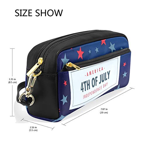 EE. UU. Día de la Independencia 4 de julio Evento Portátil PU Estuche de lápices de cuero Bolígrafo escolar Bolsas de papelería Estuche de maquillaje Bolsa de cosméticos Bolsa de gran capacidad