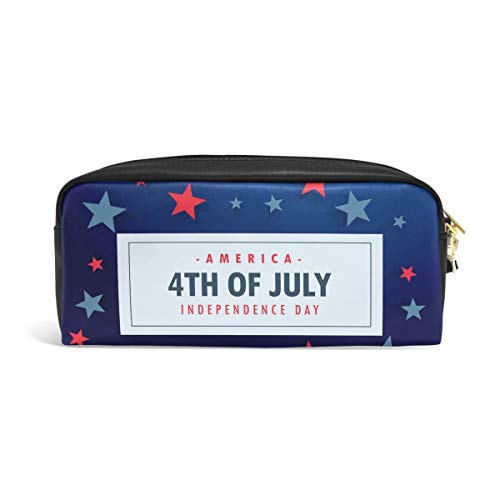 EE. UU. Día de la Independencia 4 de julio Evento Portátil PU Estuche de lápices de cuero Bolígrafo escolar Bolsas de papelería Estuche de maquillaje Bolsa de cosméticos Bolsa de gran capacidad