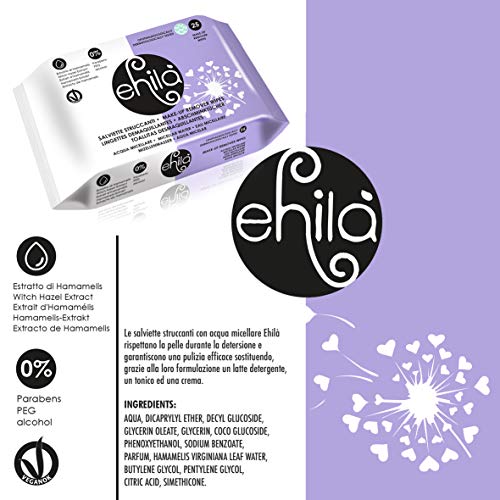 Ehilà - Toallitas Desmaquillantes con Agua Micelar y Extracto de Hamamelis - Caja de 12 paquetes (Total 300 Toallitas)