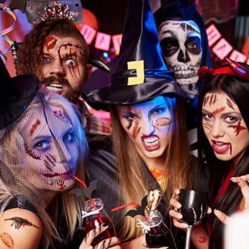 EKKONG Halloween Tattoos (20 Hojas), Zombi Cicatrices Tatuaje Pegatinas Tatuajes Temporales para decoraciones de fiesta de Halloween Cosplay