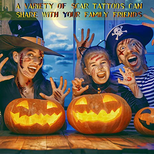 EKKONG Halloween Tattoos (20 Hojas), Zombi Cicatrices Tatuaje Pegatinas Tatuajes Temporales para decoraciones de fiesta de Halloween Cosplay