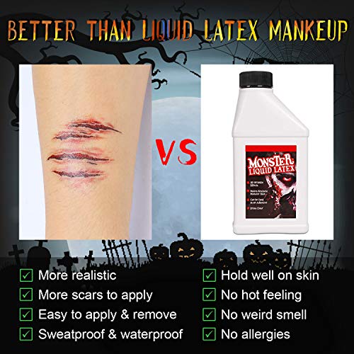 EKKONG Halloween Tattoos (20 Hojas), Zombi Cicatrices Tatuaje Pegatinas Tatuajes Temporales para decoraciones de fiesta de Halloween Cosplay