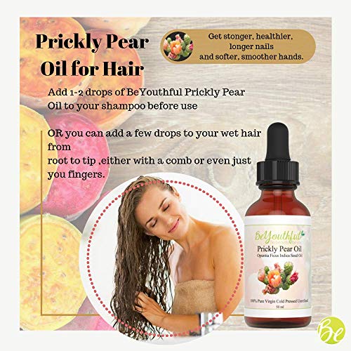 El aceite de semilla de higo chumbo BeYouthful (Aceite de Semillas de Cactus) presionado al frio y sin refinar, para la Piel, Rostro, Cabello, Labios y Uñas. Aceite de belleza versatil 50ml