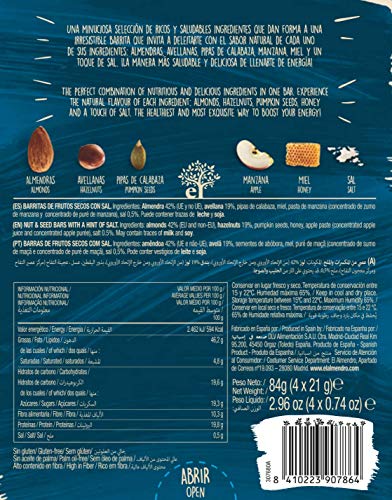 El Almendro - Barritas de Almendra a la Sal - 4x21 gr - Sin Gluten - Sin Aceite de Palma - Alto Contenido en Fibra