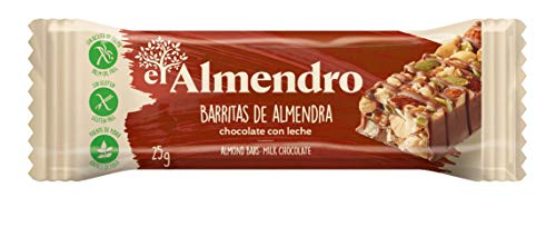 El Almendro - Barritas de Almendra y Chocolate con Leche -10x25 gr - Sin Gluten - Sin Aceite de Palma - Alto Contenido en Fibra