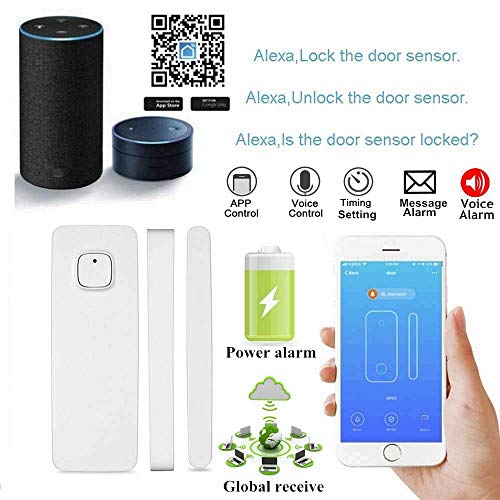 El detector de sensor de imán de puerta de ventana inteligente funciona con Alexa Google Home IFTTT para el sistema de alarma de seguridad antirrobo(paquete de 1)