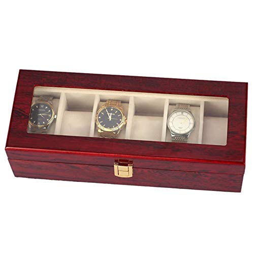 El maquillaje del organizador del almacenaje del soporte de exhibición 6 ranuras Hombres o compras visualización de Relojes práctica del color rojo de madera utilizado cajas de reloj reloj de la joyer