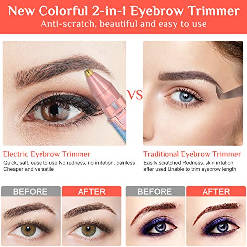 Eléctrica Depiladora Cejas, Aiemok 2 en 1 Depiladora Cejas Mujer Depiladora Facial Mujer Electrica, Flawless Depiladora de Cejas Afeitadora de Cejas USB Recargable con Luz LED para Cara Nariz Labio