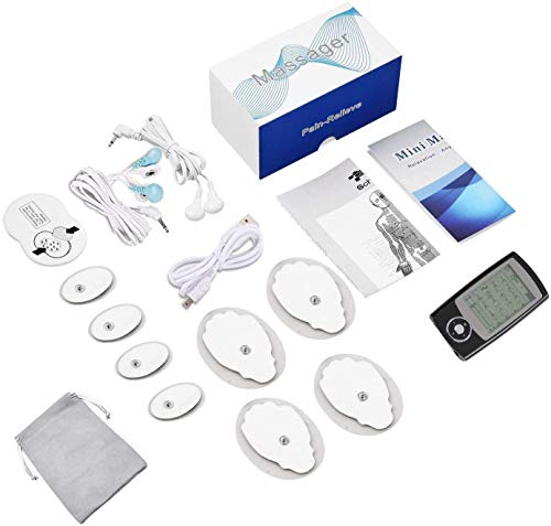 Electroestimulador Digital Masaje EMS TENS Portatil, 16 Modos 8 Pads 2 Canales Estimulador Muscular Recargable Masajeador Electro para Alivio del Dolor de Cervical/Piernas/Abdominal/Espalda/Cuello