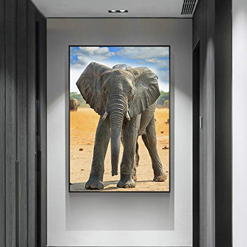 Elefante de arte animal africano salvaje cielo azul lienzo pintura cartel e impresión imagen de arte de pared para sala de estar hogar pintura decorativa sin marco A58 50x70cm