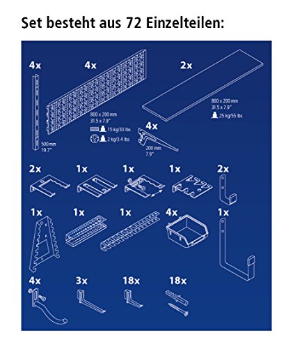 Element System Panel perforado 11300-00015 ORGANIZER 3 de metal, de 72 piezas incluyendo tornillos y tacos, blanco