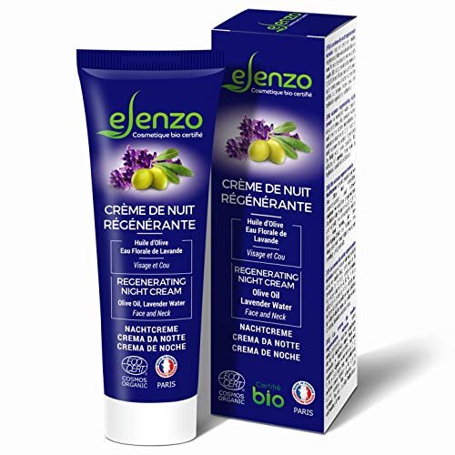 eLenzo • Crema de Noche Certificada BIO • Hidratante para Rostro y Cuello • Aceite de Oliva y Karité, Agua de Lavanda • COSMOS ORGANIC de ECOCERT • Hecha en Francia • Todo tipo de piel • 50ml