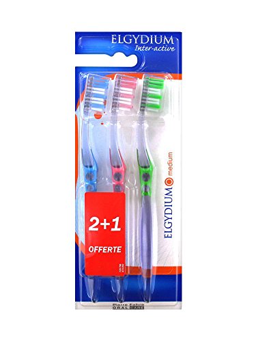 Elgydium - Lote de 3 cepillos de dientes interactivos (dureza media)