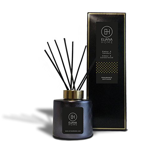 Eliana Home Ambar & Sandalo Difusor de Perfume, Negro, 8x8x9 cm