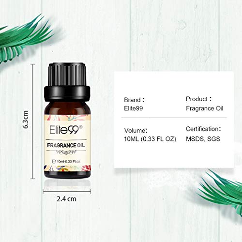 Elite99 Aceites de Fragancia, Aceites Esenciales para Humidificadores, Aceites de Aromaterapia de Caramelo, Almizcle blanco, Naranja, Limon, Pachulí, Jazmín, Sándalo, Coco y vainilla, 10ML