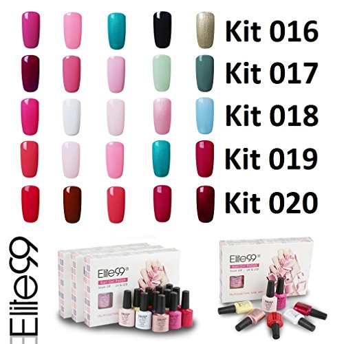 Elite99 Esmalte de Uñas Semipermanente Uñas de Gel UV LED Kit de Manicura 5pcs en Caja Pintauñas Soak off 7.3ml - Kit 017