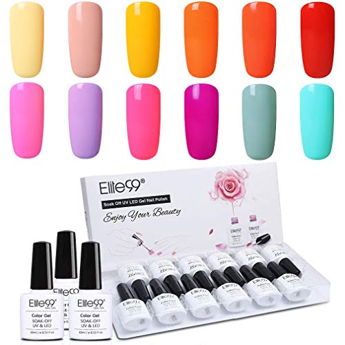 Elite99 Esmalte Semipermanente UV LED 12pcs Kit Uñas de Gel Pintauñas Esmalte de Uñas Soakoff Manicura Color de Macarrón - Gift set 015