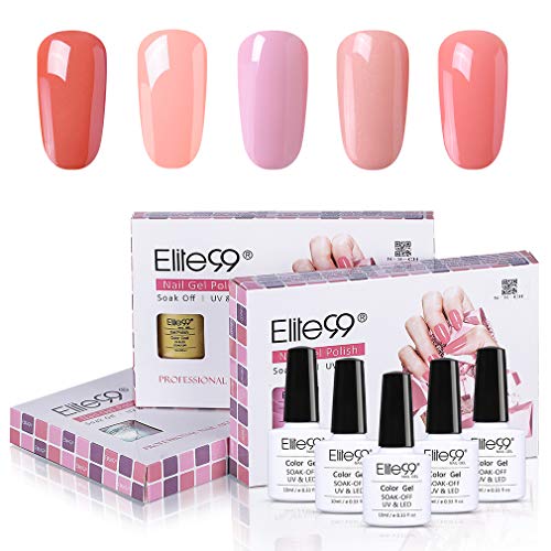 Elite99 Esmaltes Semipermanentes de Uñas en Gel UV LED, 5 Colores de San Valentín en Caja de Regalo 10ML 001