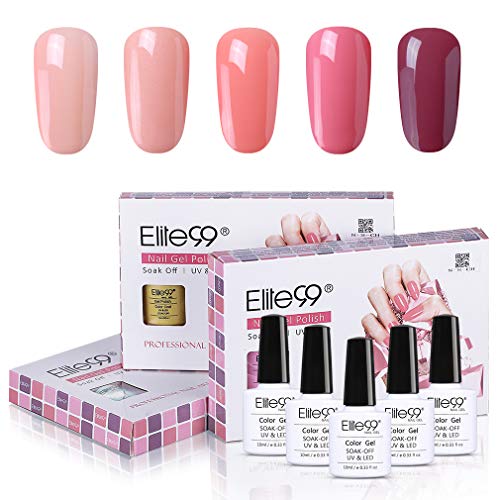 Elite99 Esmaltes Semipermanentes de Uñas en Gel UV LED, 5 Colores de San Valentín en Caja de Regalo 10ML 007