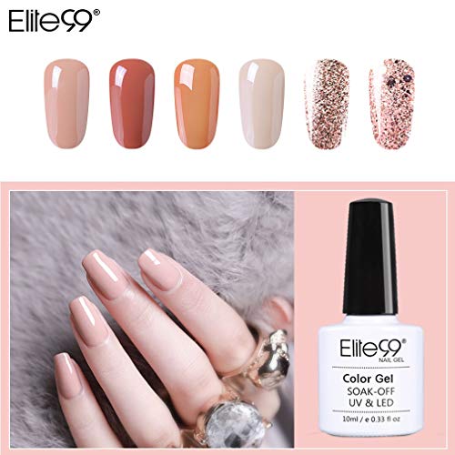 Elite99 Esmaltes Semipermanentes de Uñas en Gel UV LED, 6pcs Kit de Esmaltes de Uñas de Color Nude y Brillo Glitter 10ml 003