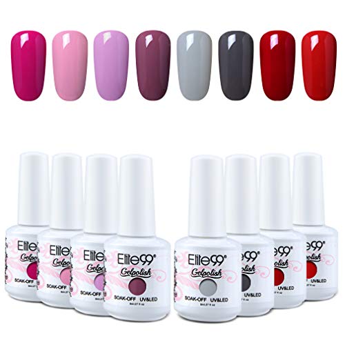 Elite99 Esmaltes Semipermanentes de Uñas en Gel UV LED, 8 Colores Kit de Esmaltes de Uñas de Color 007