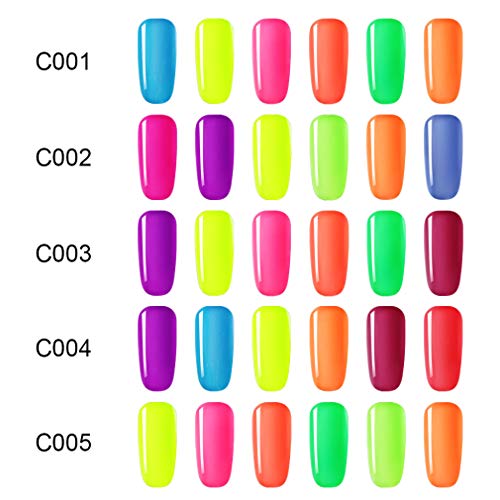 Elite99 Esmaltes Semipermanentes de Uñas en Gel UV LED de Color Neon, 6pcs Kit de Esmaltes de Uñas 10ml 002