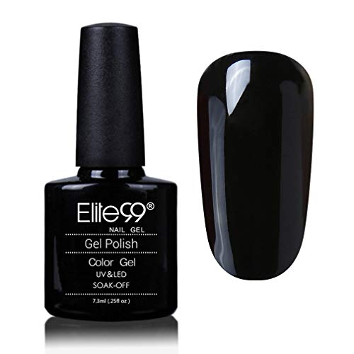 Elite99 Esmaltes Semipermanentes de Uñas en Gel UV LED, Esmaltes de Uñas en Gel de Color Negro 7.3ml