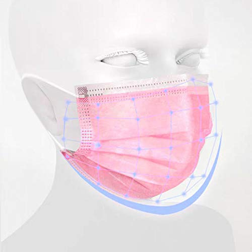 Ellaao 50 Piezas 3 Capas, Azul, Protege La Boca Y La Boca, Evita El Contacto De Polvo Y La TransmisióN, Limpia/Exterior/Para NiñAs Mujer (Rosado-1, Adulto)