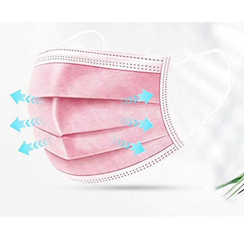 Ellaao 50 Piezas 3 Capas, Azul, Protege La Boca Y La Boca, Evita El Contacto De Polvo Y La TransmisióN, Limpia/Exterior/Para NiñAs Mujer (Rosado-1, Adulto)
