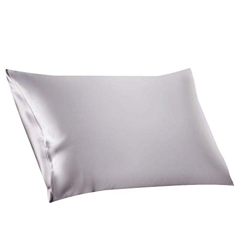 ElleSilk 100% Seda Funda de Almohada, 22 Momme, Seda de Morera de Grado Superior, Tinte Natural, Anti Sueño Pliegue, 50 x 75cm, Argento