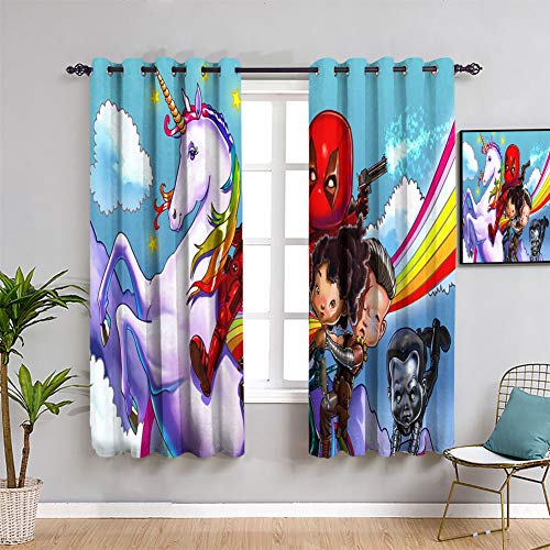 Elliot Dorothy Deadpool Cartoon Grommet Curtains Blackout Window Curtain for Living Room W63 x L72Inch Resistant Polyester Fabric