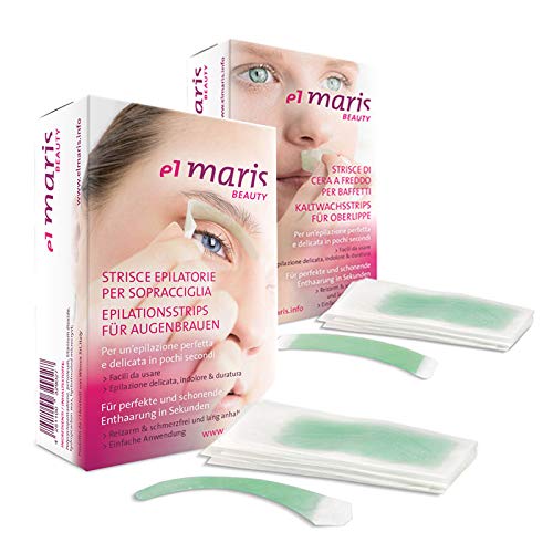 Elmaris tiras depilatorias faciales | 15 ampollas de cejas + 15 ampollas de bigote (60 tiras) | Preciso y rápido | Indoloro y duradero | Aplicación fácil
