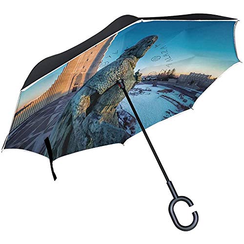 Elxf Paraguas invertido Papel Tapiz Personalizado del Día de Colón Paraguas inverso de Doble Capa para automóviles y Uso en Exteriores con protección UV a Prueba de Viento con