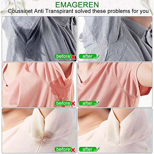 EMAGEREN Almohadillas Sudor, 60 piezas Almohadillas Absorbentes Axilas Desechables, Súper Absorbente, No Visibles, Suave para Absorción Sudor y Reducir Olor, Pegar en Camisetas, Camisas, Faldas
