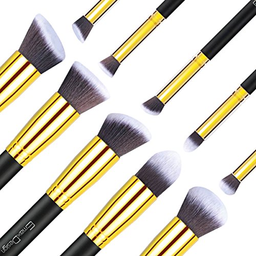 EmaxDesign - Juego de brochas de maquillaje kabuki de fibra sintética para las cejas, base de maquillaje, polvos, crema, incluye bolsa, incluye una esponja de maquillaje