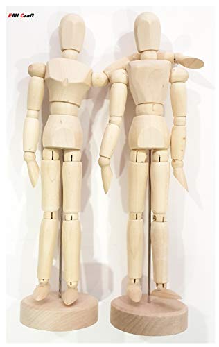 EMI Craft Mannekin Masculino y femeninode 20cm – Muñeco articulado, Marioneta de Madera, Maniquí Flexible .Set 2pcs (France Import)