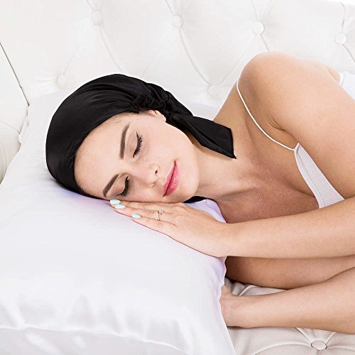 Emmet Gorro de Dormir Mujer Pura Seda Sombrero para Dormir elástico Hace Que tu Cabello se Sienta Sedoso y Mantiene el Estilo (Azul Marino, Talla única)