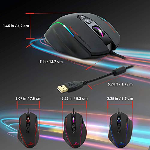 EMPIRE GAMING - Ratón Gamer con cable USB Hellfire - Resolución 10 000 DPI – 8 Botones programables – Retroiluminación LED RGB Rainbow 12 Modos – Software incluido