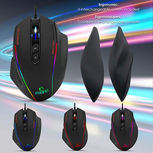 EMPIRE GAMING - Ratón Gamer con cable USB Hellfire - Resolución 10 000 DPI – 8 Botones programables – Retroiluminación LED RGB Rainbow 12 Modos – Software incluido