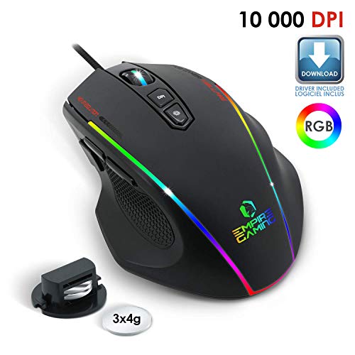 EMPIRE GAMING - Ratón Gamer con cable USB Hellfire - Resolución 10 000 DPI – 8 Botones programables – Retroiluminación LED RGB Rainbow 12 Modos – Software incluido