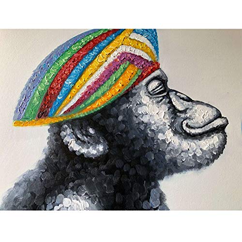 Encantador Pared Decor Pintura Dibujado a Mano Gorila Bebiendo Animales Pintura al óleo Estiramiento y Marco Lienzo Arte Acrilica Pintura al óleo,Withframe,60x60cm