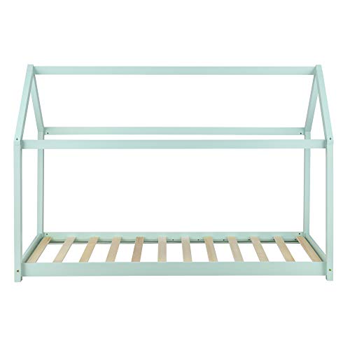 [en.casa] Cama para niños de Madera Pino - 200x90cm - Cama Infantil - Forma de casa - Color Verde Menta Lacado Mate