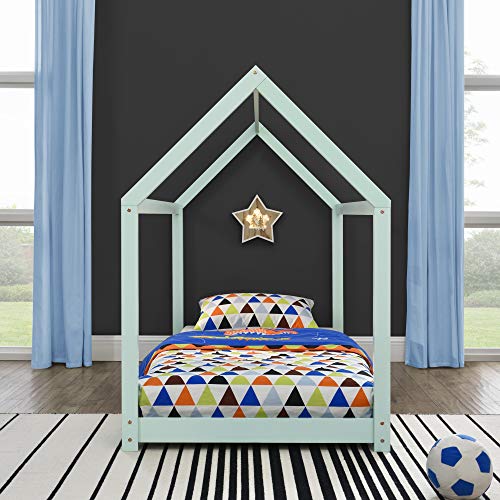[en.casa] Cama para niños de Madera Pino - 200x90cm - Cama Infantil - Forma de casa - Color Verde Menta Lacado Mate