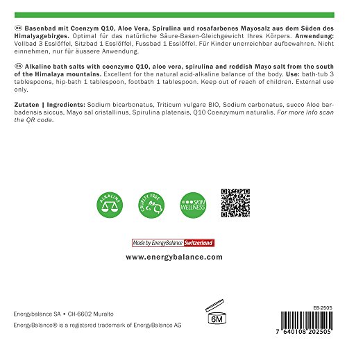 EnergyBalance BasenBad Bathsalt 400g - Con Q10, Aloe Vera, Spirulina & Pink Mayo Salt - Recomendado para la sobreacidez, debilidad y fatiga diaria - Calidad de marca desde Suiza
