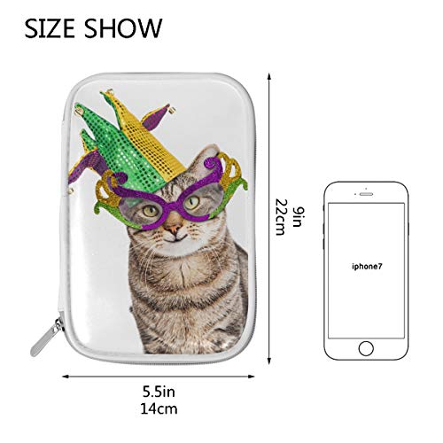 Enorme bolsa de maquillaje Foto divertida de un gato feliz con máscara de carnaval Bolsa de artículos de tocador Bolsa de bolígrafo múltiple Bolsa de artículos de tocador Xl multifuncional p