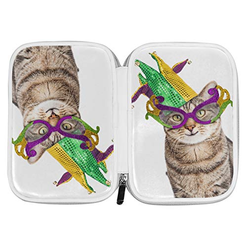 Enorme bolsa de maquillaje Foto divertida de un gato feliz con máscara de carnaval Bolsa de artículos de tocador Bolsa de bolígrafo múltiple Bolsa de artículos de tocador Xl multifuncional p