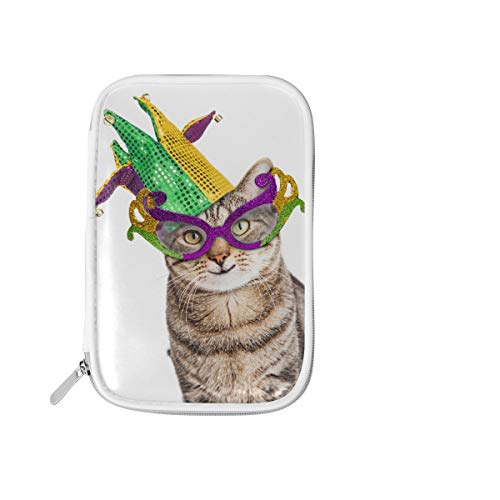 Enorme bolsa de maquillaje Foto divertida de un gato feliz con máscara de carnaval Bolsa de artículos de tocador Bolsa de bolígrafo múltiple Bolsa de artículos de tocador Xl multifuncional p