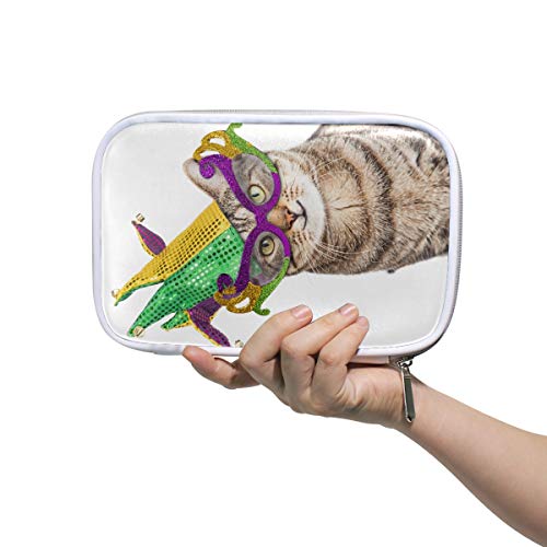 Enorme bolsa de maquillaje Foto divertida de un gato feliz con máscara de carnaval Bolsa de artículos de tocador Bolsa de bolígrafo múltiple Bolsa de artículos de tocador Xl multifuncional p