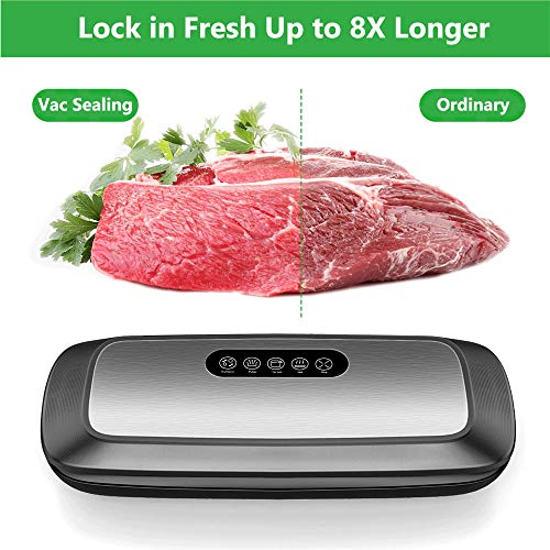 Envasadora al vacío, ZUZPAO Máquina selladora al vacío con 10 bolsas, Cortador y tubo de succión de aire, Control táctil inteligente, Modos seco y húmedo para uso doméstico y comercial
